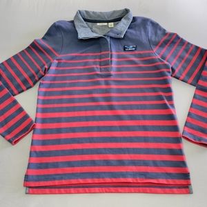 LLBean Women's Soft Cotton Rugby, Stripe Red / Blue  Pullover Size Small